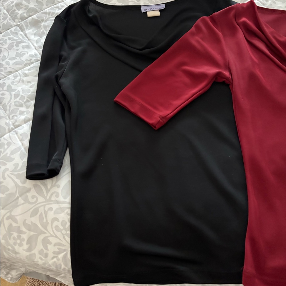 Black and Red Draped Neck Tops